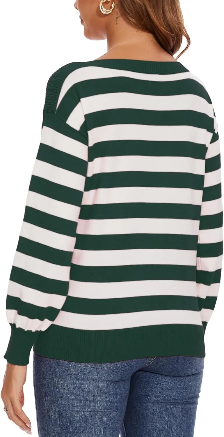 Women's Boat Neck Long Sleeve Sweaters Casual Lightweight Knit Pullover Tops Fall Winter Trendy