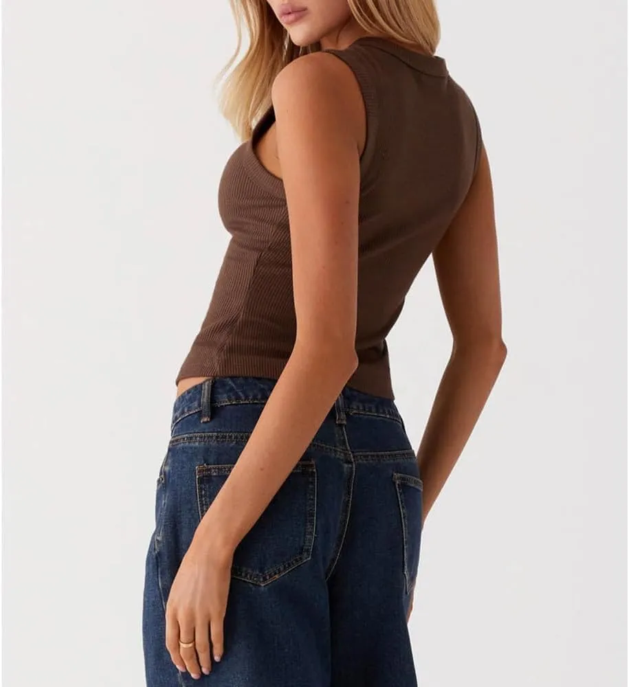 Women's Button Down Tank Tops Solid Ribbed Vest Sleeveless Slim Fit Cropped Cardigan Summer Going Out Tops