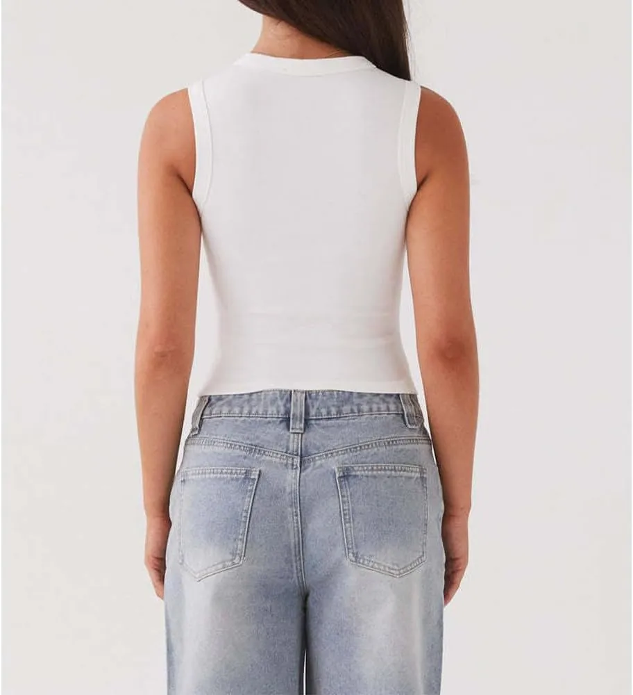 Women's Button Down Tank Tops Solid Ribbed Vest Sleeveless Slim Fit Cropped Cardigan Summer Going Out Tops