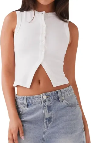 Women's Button Down Tank Tops Solid Ribbed Vest Sleeveless Slim Fit Cropped Cardigan Summer Going Out Tops