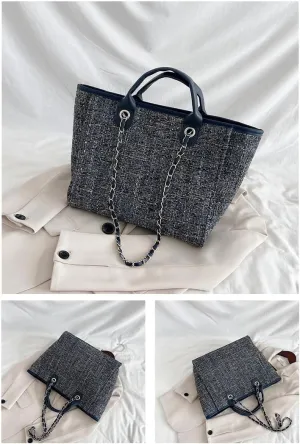 Women's Canvas Totes Chain Handbag Shoulder Crossbody Bucket Bag Beach Vacation Large Capacity Versatile Hobo Top Handle