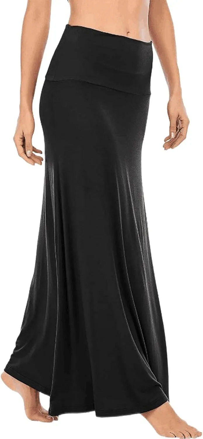 Womens Casual Maxi Skirts 2025 Summer Solid Color High Waisted Flowy A-Line Going Out Work Long Skirt