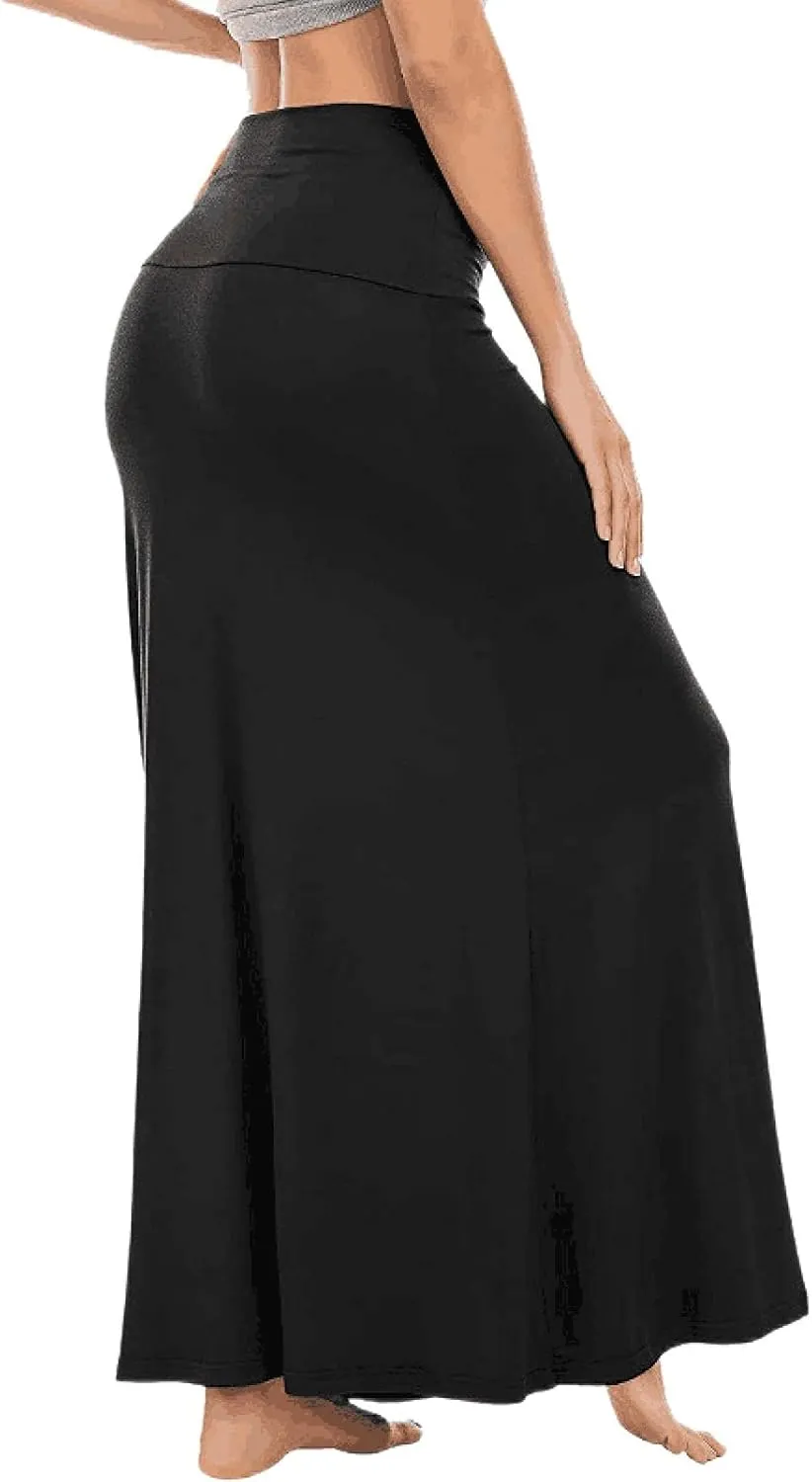 Womens Casual Maxi Skirts 2025 Summer Solid Color High Waisted Flowy A-Line Going Out Work Long Skirt