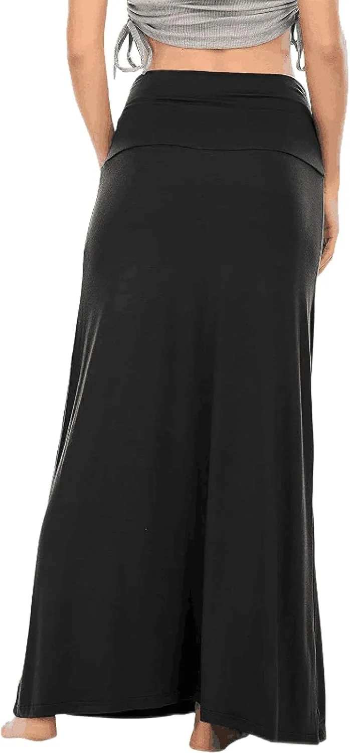 Womens Casual Maxi Skirts 2025 Summer Solid Color High Waisted Flowy A-Line Going Out Work Long Skirt
