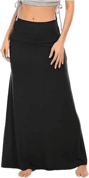 Womens Casual Maxi Skirts 2025 Summer Solid Color High Waisted Flowy A-Line Going Out Work Long Skirt