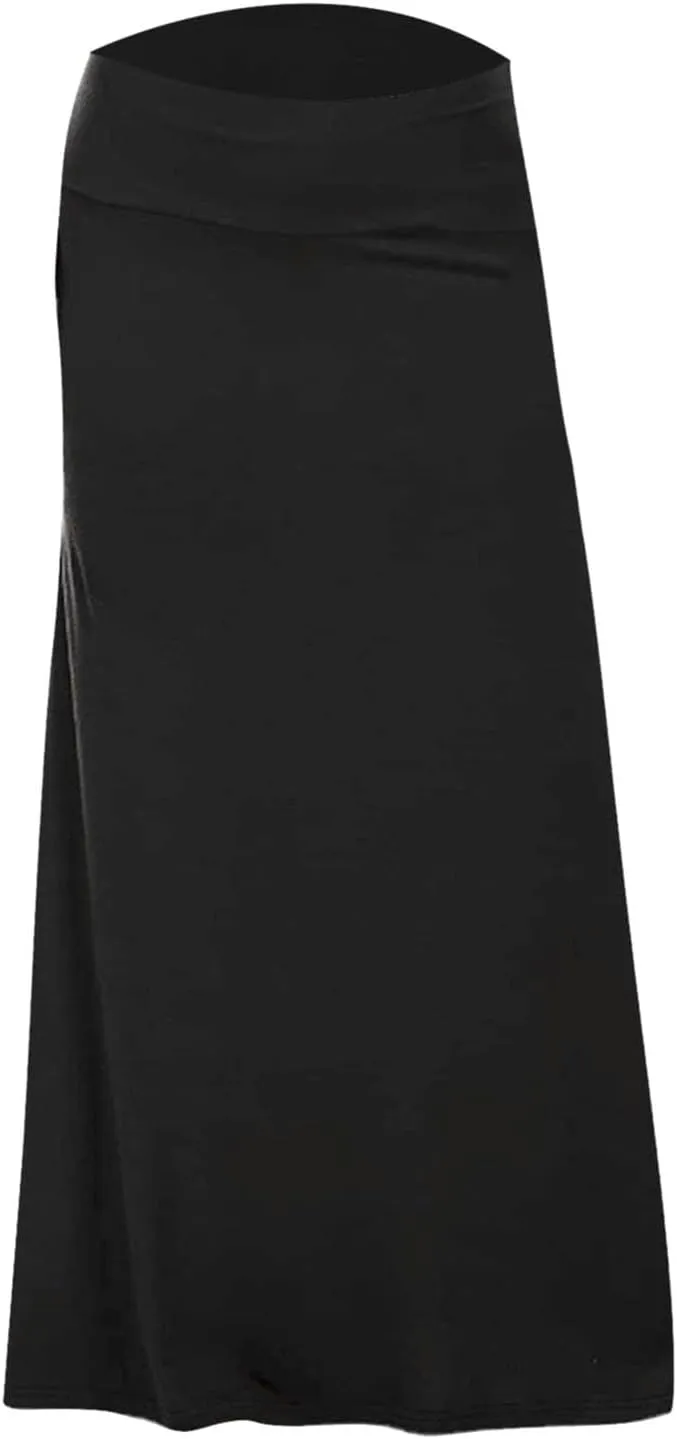 Womens Casual Maxi Skirts 2025 Summer Solid Color High Waisted Flowy A-Line Going Out Work Long Skirt