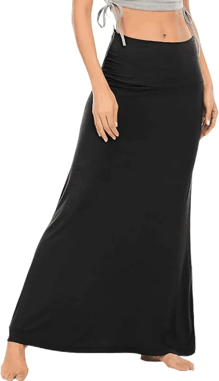 Womens Casual Maxi Skirts 2025 Summer Solid Color High Waisted Flowy A-Line Going Out Work Long Skirt