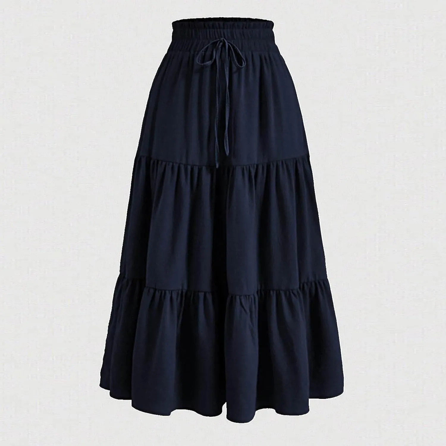 Women's Casual Skirts Summer Boho Flowy Midi Skirt A Line Pleated Long Skirts Tiered Elastic High Waisted Skirt