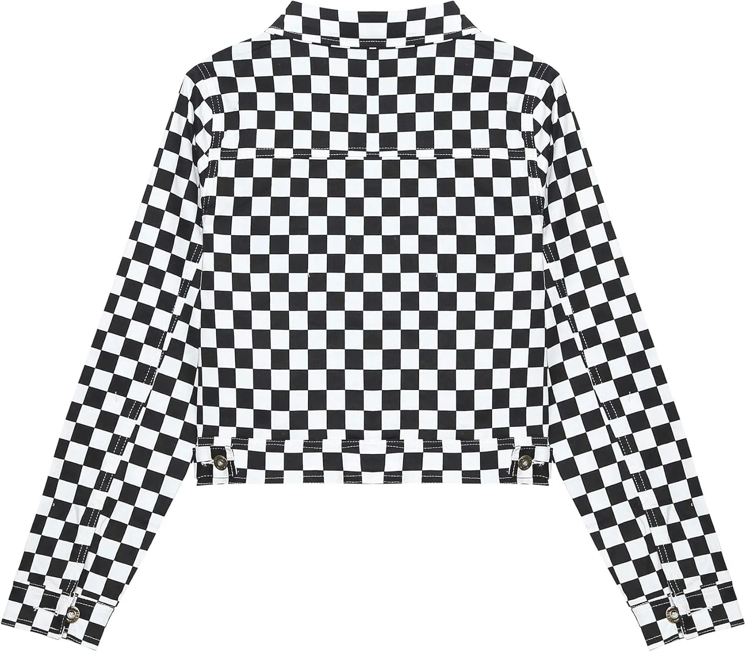 Womens Classic Button Down Long Sleeve Checkerboard Plaid Cropped Jacket with Pockets