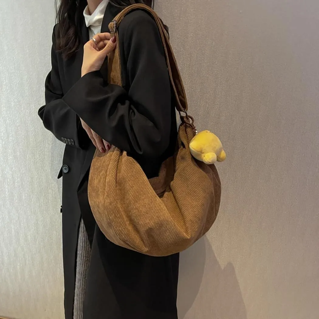 Women's Corduroy Crossbody Canvas Shoulder Bags Casual Hobo Bag for Women Larger Handbag forTravel Work Totes