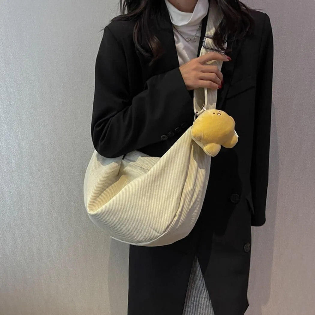 Women's Corduroy Crossbody Canvas Shoulder Bags Casual Hobo Bag for Women Larger Handbag forTravel Work Totes