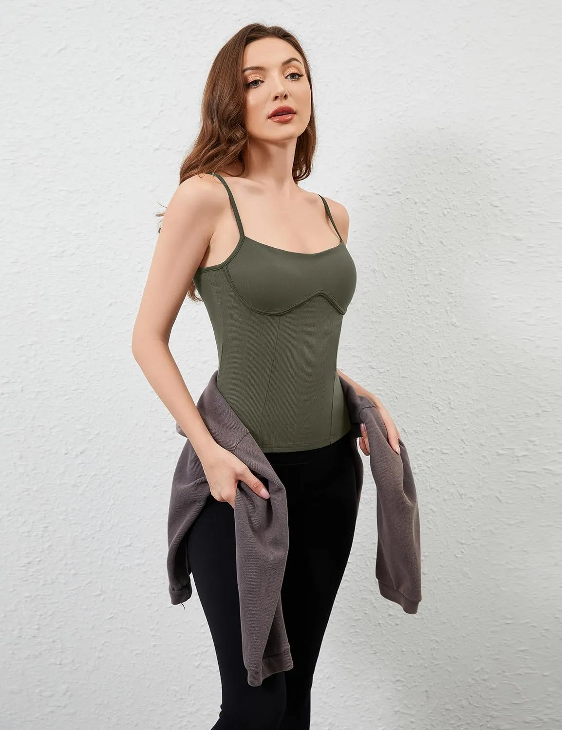 Womens Corset Tank Tops Sexy Slim Fit Adjustable Spaghetti Strap Tank Top Summer Square Neck Skinny Camisole Tops