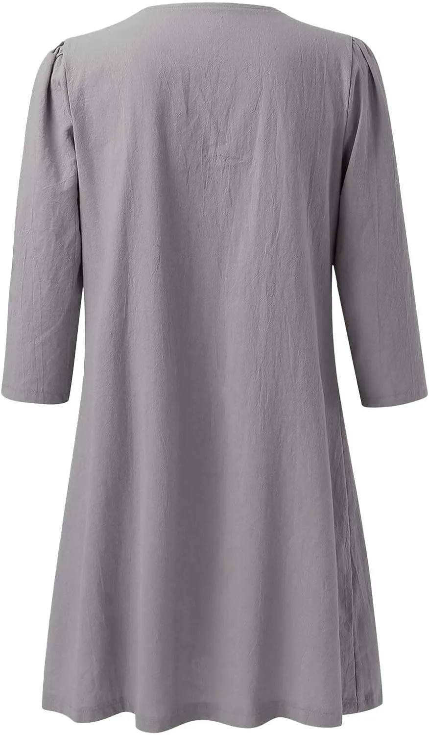 Womens Cotton Linen Midi Dress Summer Solid Color Short Sleeve V-Neck T-Shirt Dresses Plus Size Flowy Beach Dress