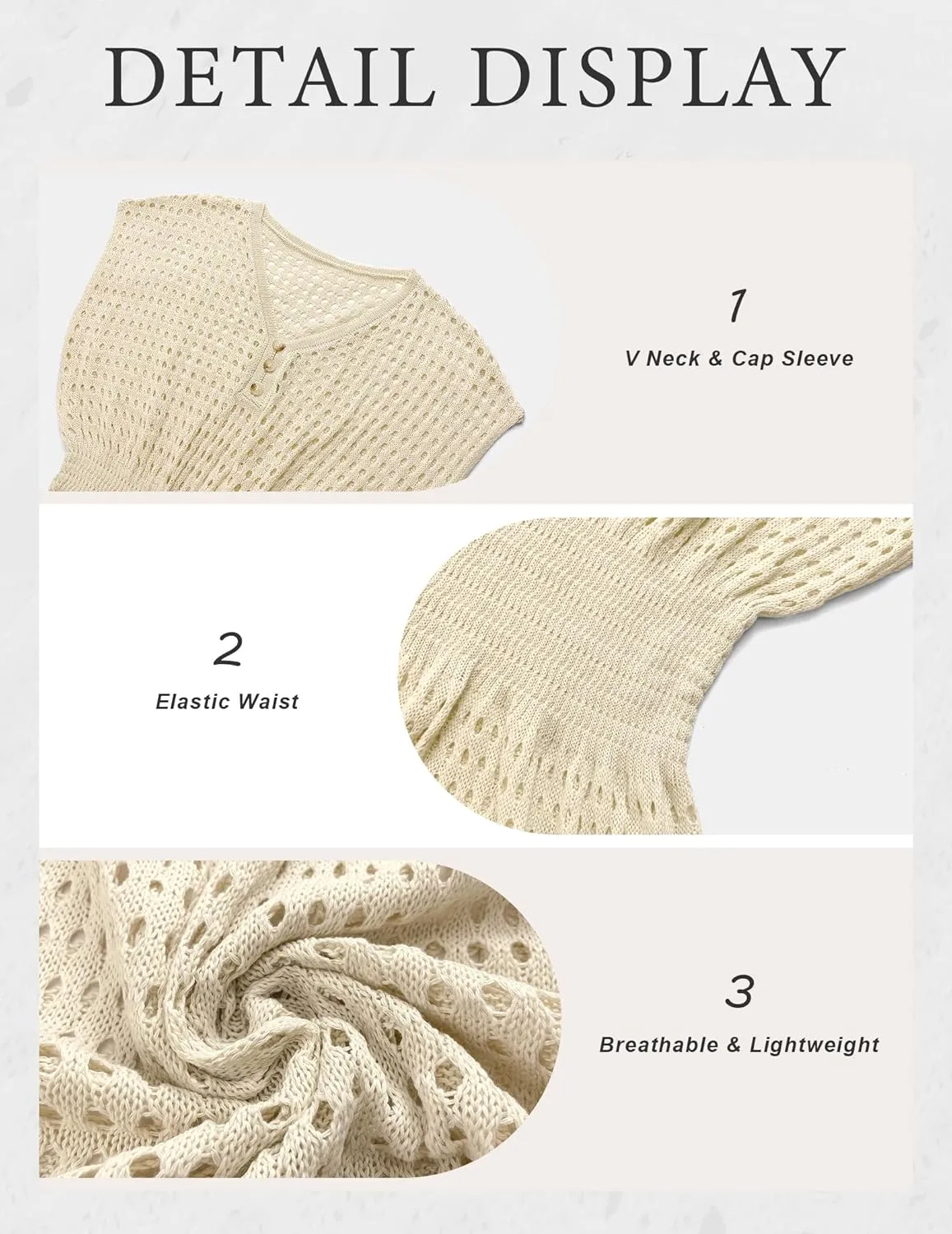Womens Crochet Knit Cinched Waist Beach Coverup Dress Summer 2025 V Neck Button Cap Sleeve Bathing Suit Cover Up