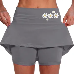 Women's Double Layered Tennis Skorts Baggy Elastic Waisted Casual Shirt High Waisted Stretchy Loose Lightweight Skirts