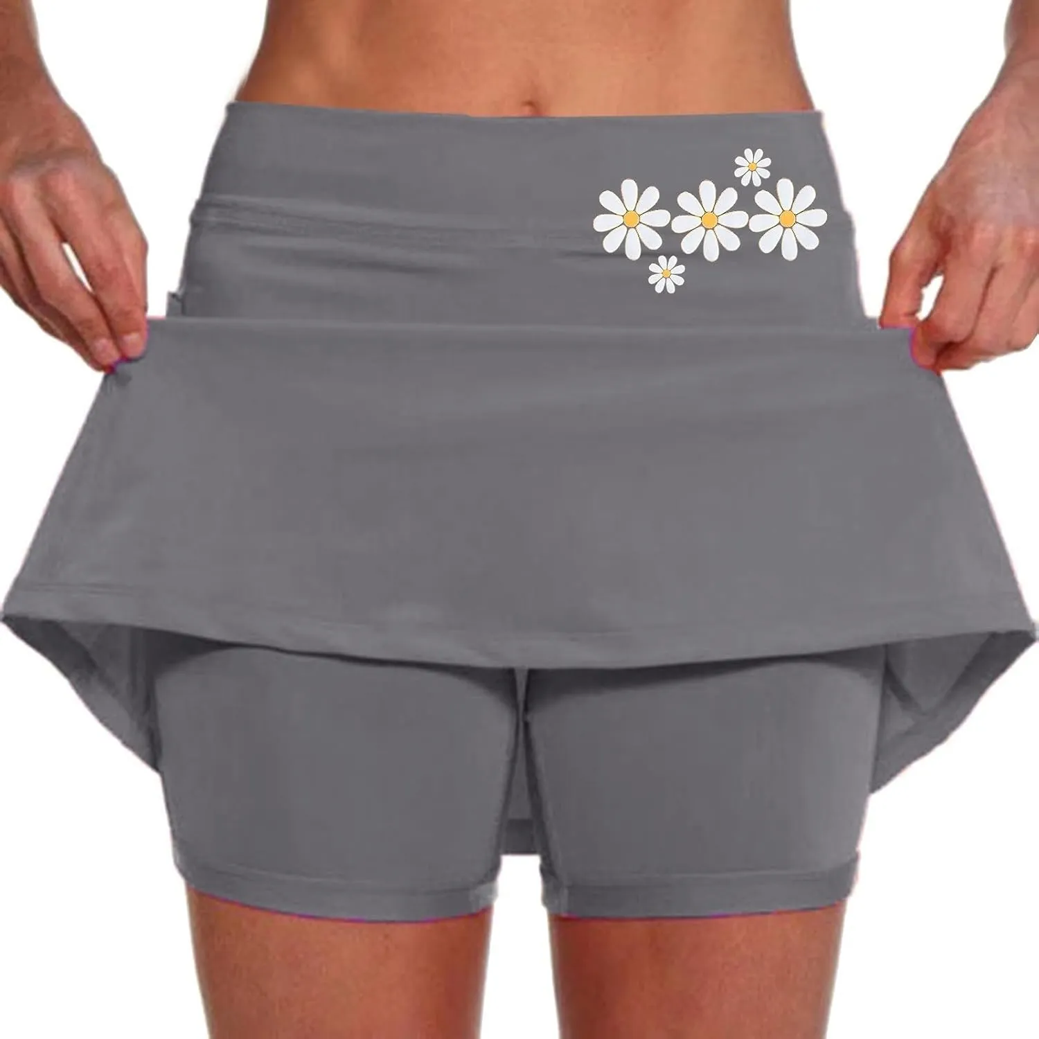 Women's Double Layered Tennis Skorts Baggy Elastic Waisted Casual Shirt High Waisted Stretchy Loose Lightweight Skirts