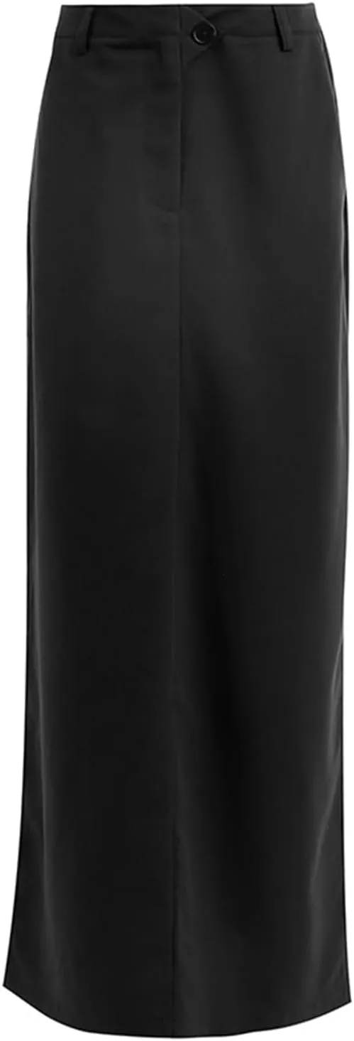 Women's Elastic Waist High Split Wrap Flowy Long Maxi Skirt Elegant Solid Bodycon Midi Skirt High Waist Slit
