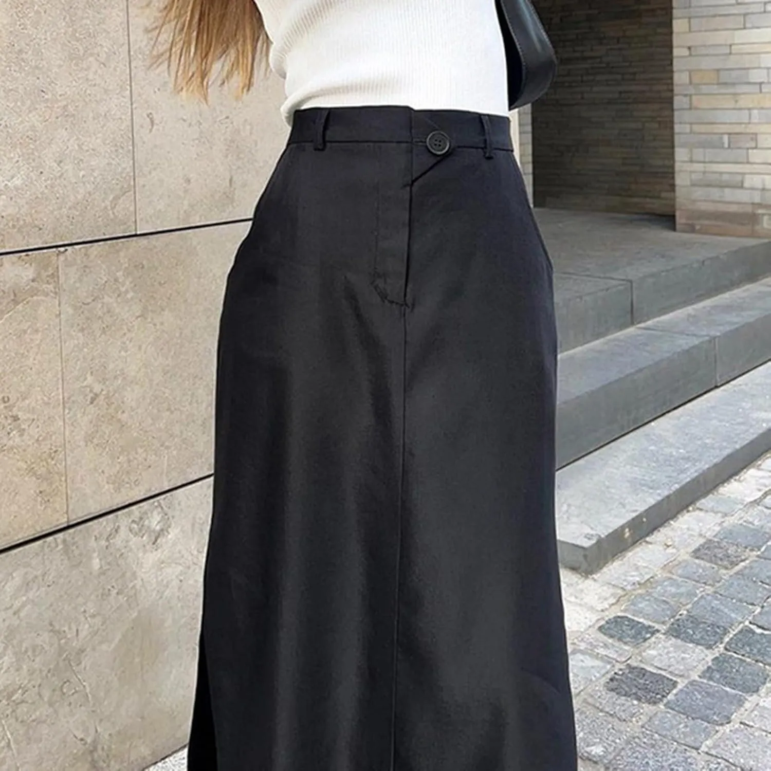 Women's Elastic Waist High Split Wrap Flowy Long Maxi Skirt Elegant Solid Bodycon Midi Skirt High Waist Slit