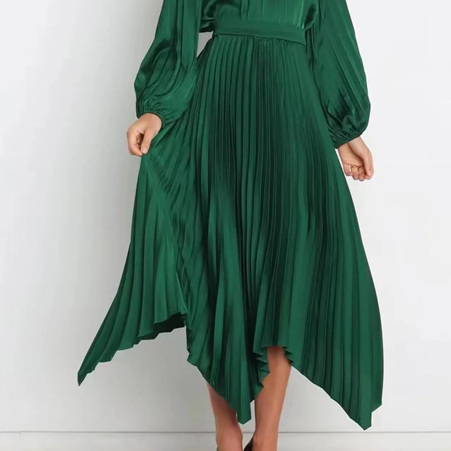 Women's Elegant Skirts High Waisted Pleated A Line Silk Skirts Irregular Flowy Work Skirts Casual Summer Midi Skirts