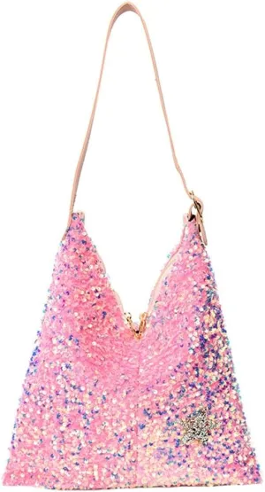 Womens Fashion Bucket Shoulder Bag Y2k Sparkly Glitter Sequin Purse Large Totes Top Handle Satchel Party