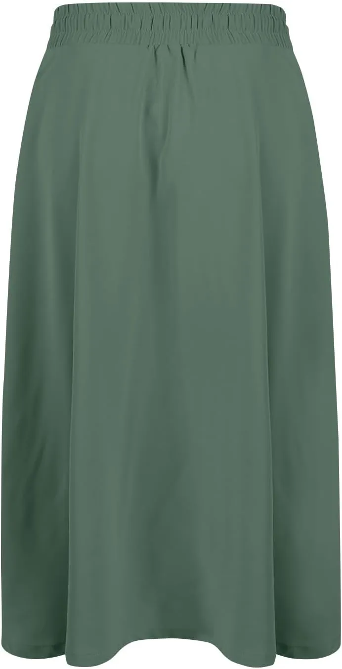 Women's Flowy Midi Skirts Elastic High Waist A-Line Casual Ruffle Skirts Pleated Boho Floral Skirts with Pockets