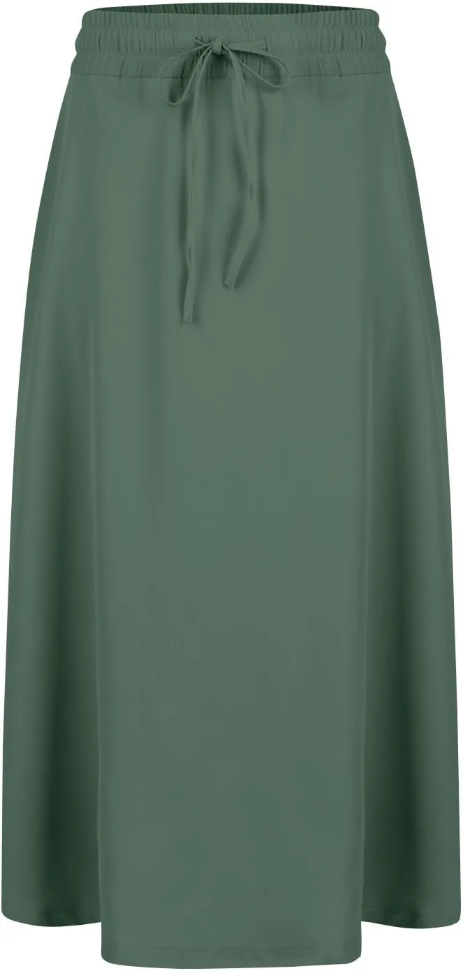 Women's Flowy Midi Skirts Elastic High Waist A-Line Casual Ruffle Skirts Pleated Boho Floral Skirts with Pockets