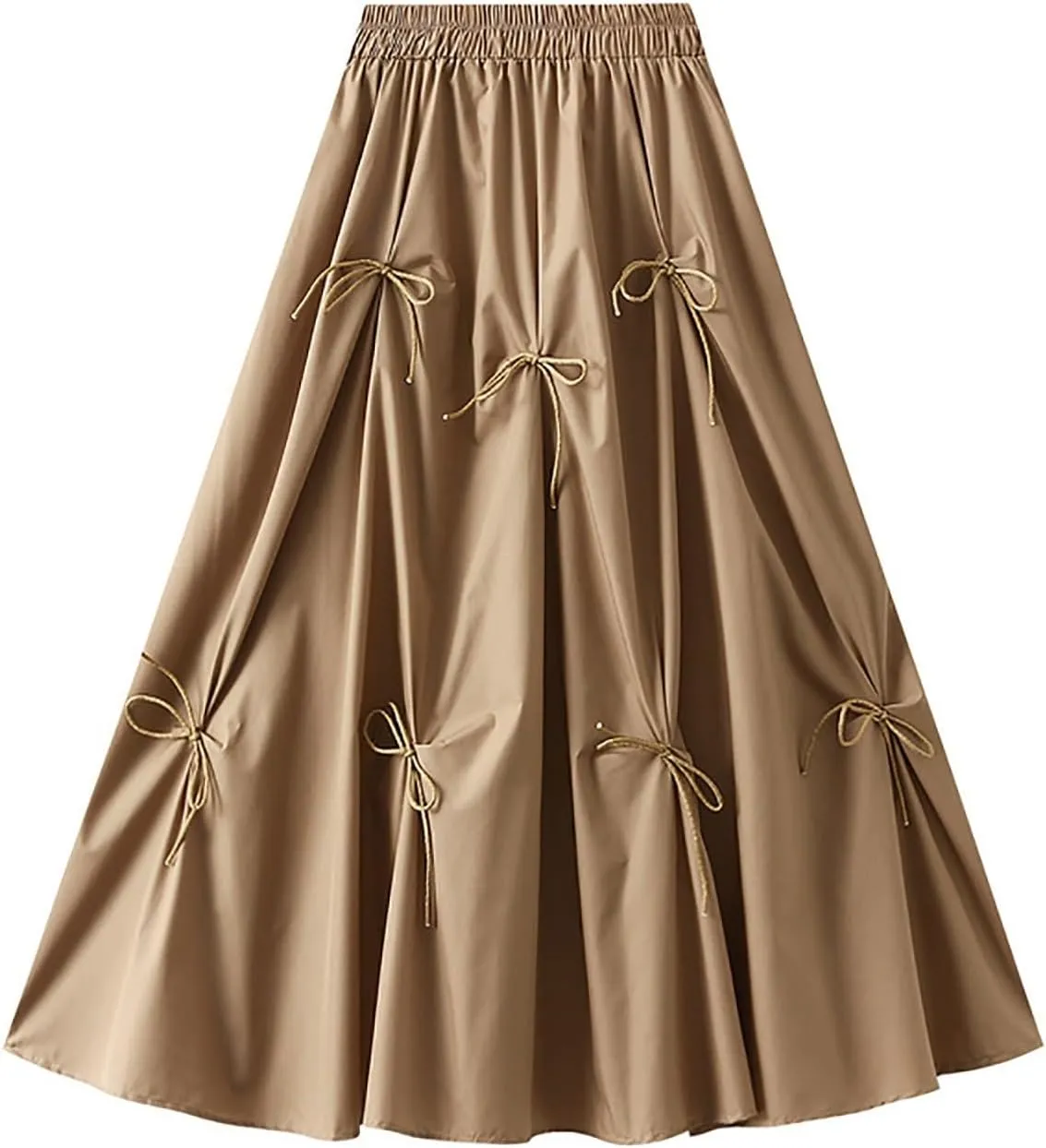 Women's High Waist Pleated Skirt Bowknot A line Swing Midi Skirts Ruffle Hem Flowy Long Skirt