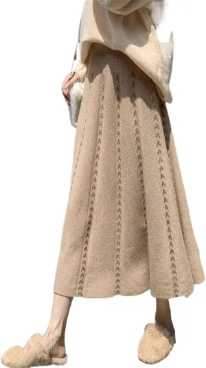 Women's High-Waisted Retro Pleated A-Line Flared Midi Skirt for Autumn