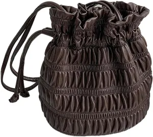 Women's Hobo Bag PU Leather Shoulder Bag Bucket Armpit Purse Pleated Handbag Totes Drawstring Top Handle Bag