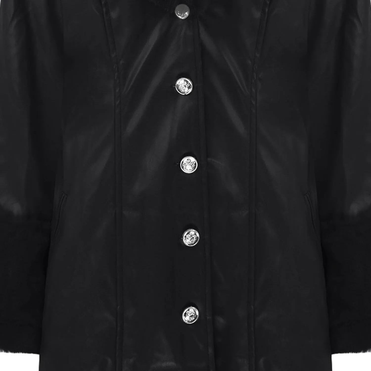 Womens Leather Jacket with Faux Fur Collar Leather Long Jacket Winter Fashion Trench Coat Fleece Lined Coats with Pocket