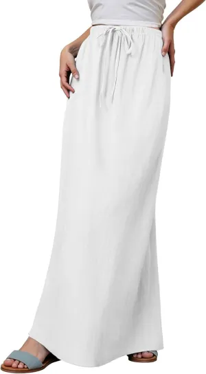 Women's Linen Maxi Skirts Elastic Waisted Baggy High Waisted Casual Skirt Drawstring Lightweight Comfortable Skorts