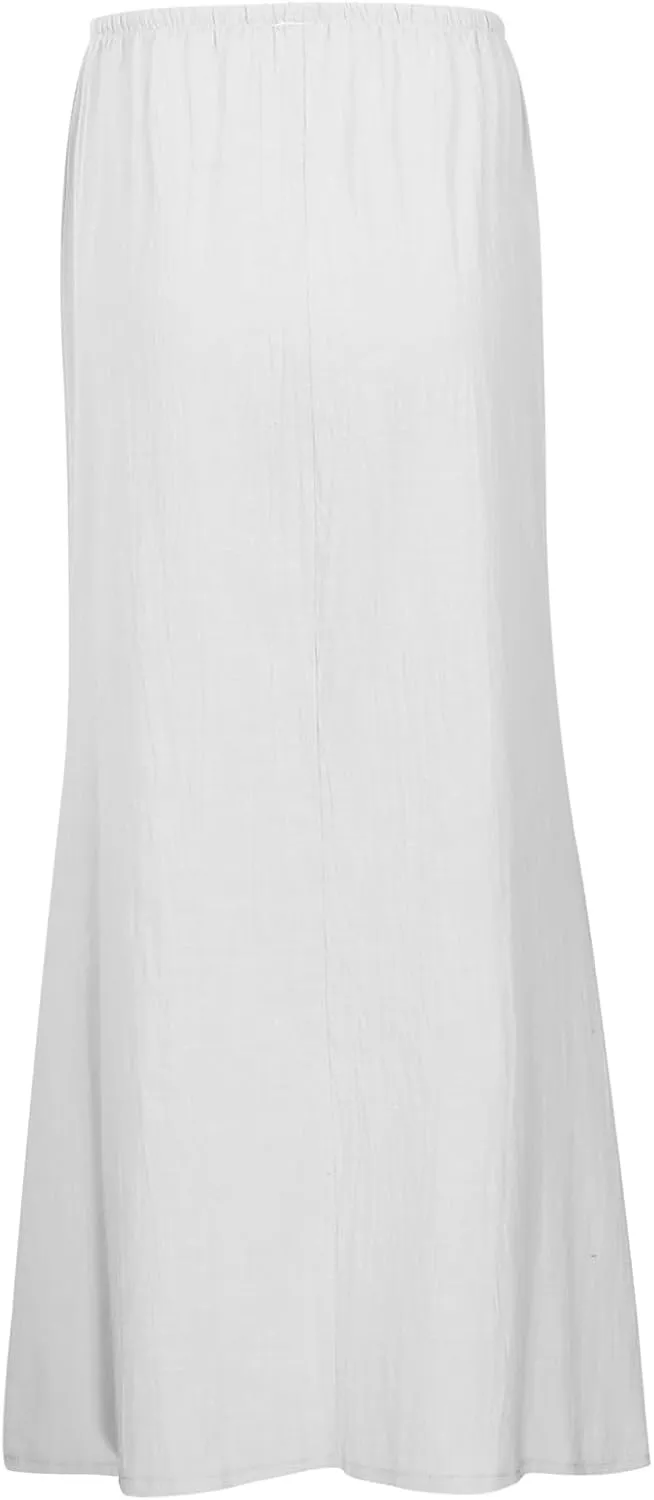 Women's Linen Maxi Skirts Elastic Waisted Baggy High Waisted Casual Skirt Drawstring Lightweight Comfortable Skorts