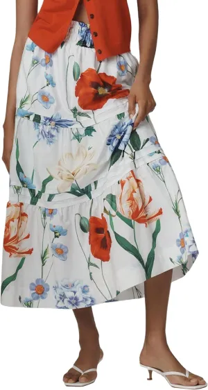Womens Long Maxi Skirts Casual Boho Smocked High Waisted Flowy Tiered Ruffle A Line Floral Midi Dress with Pockets