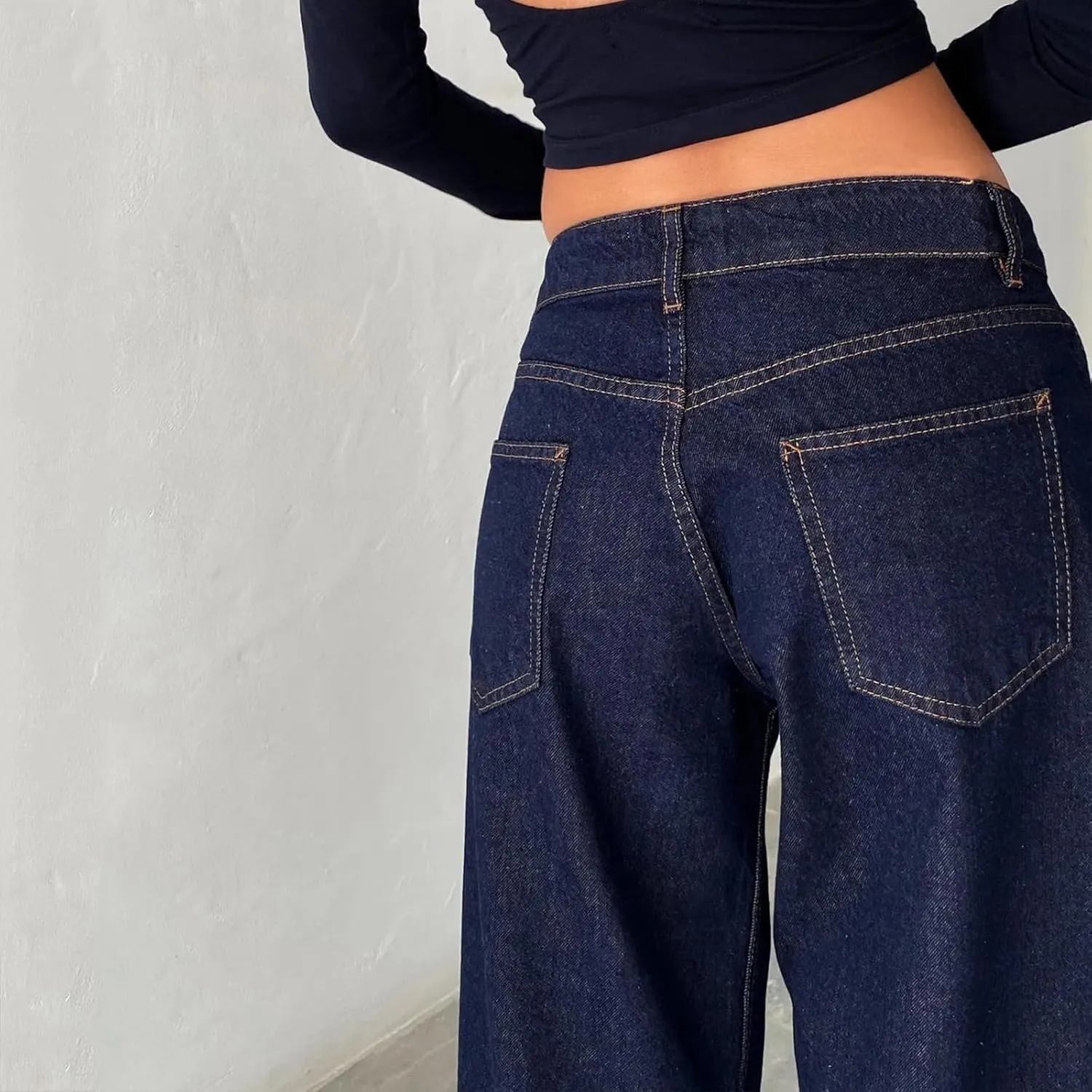 Women's Low Rise Baggy Jeans Boyfriend Y2K E-Girls Straight Wide Leg Denim Jeans Casual Loose Pants