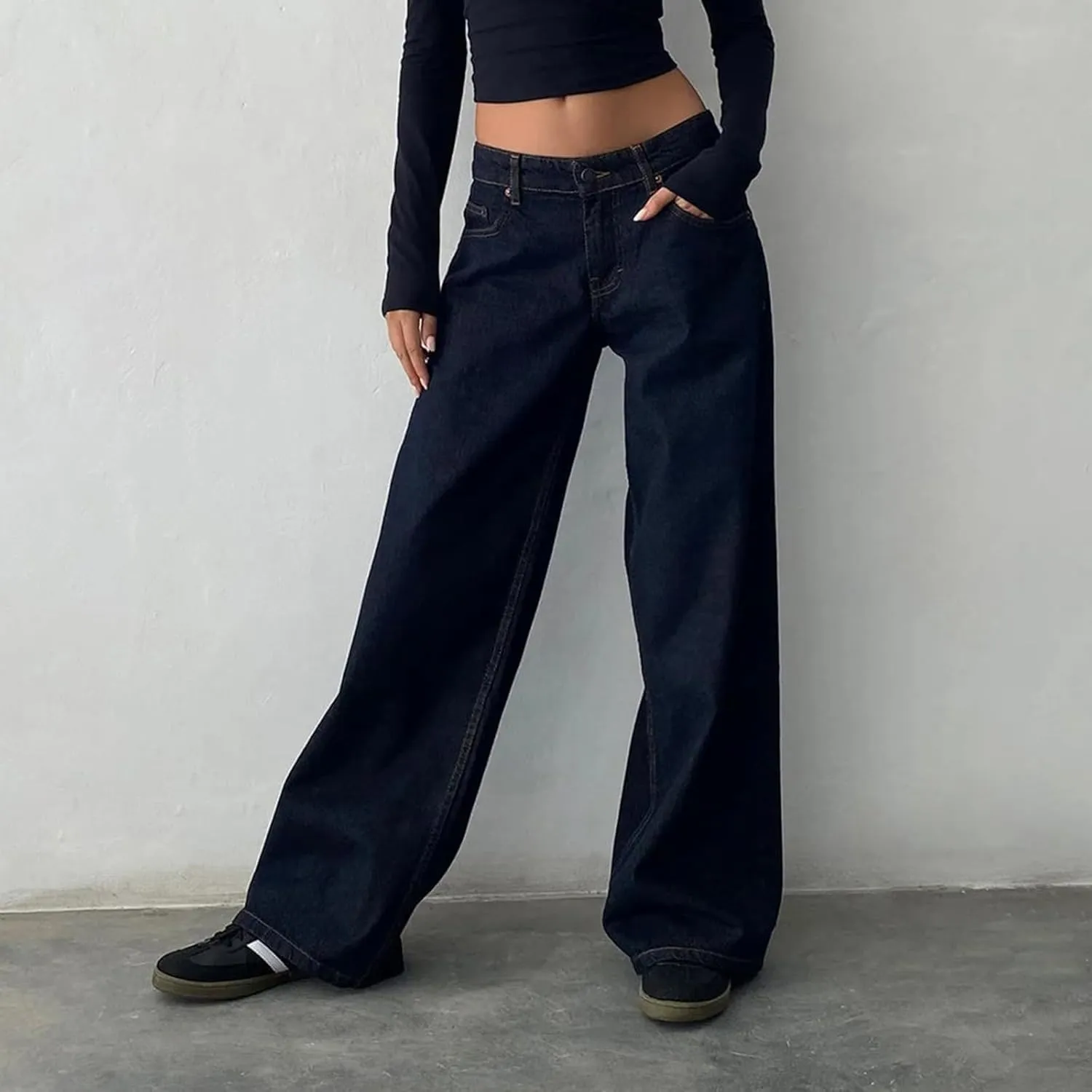 Women's Low Rise Baggy Jeans Boyfriend Y2K E-Girls Straight Wide Leg Denim Jeans Casual Loose Pants