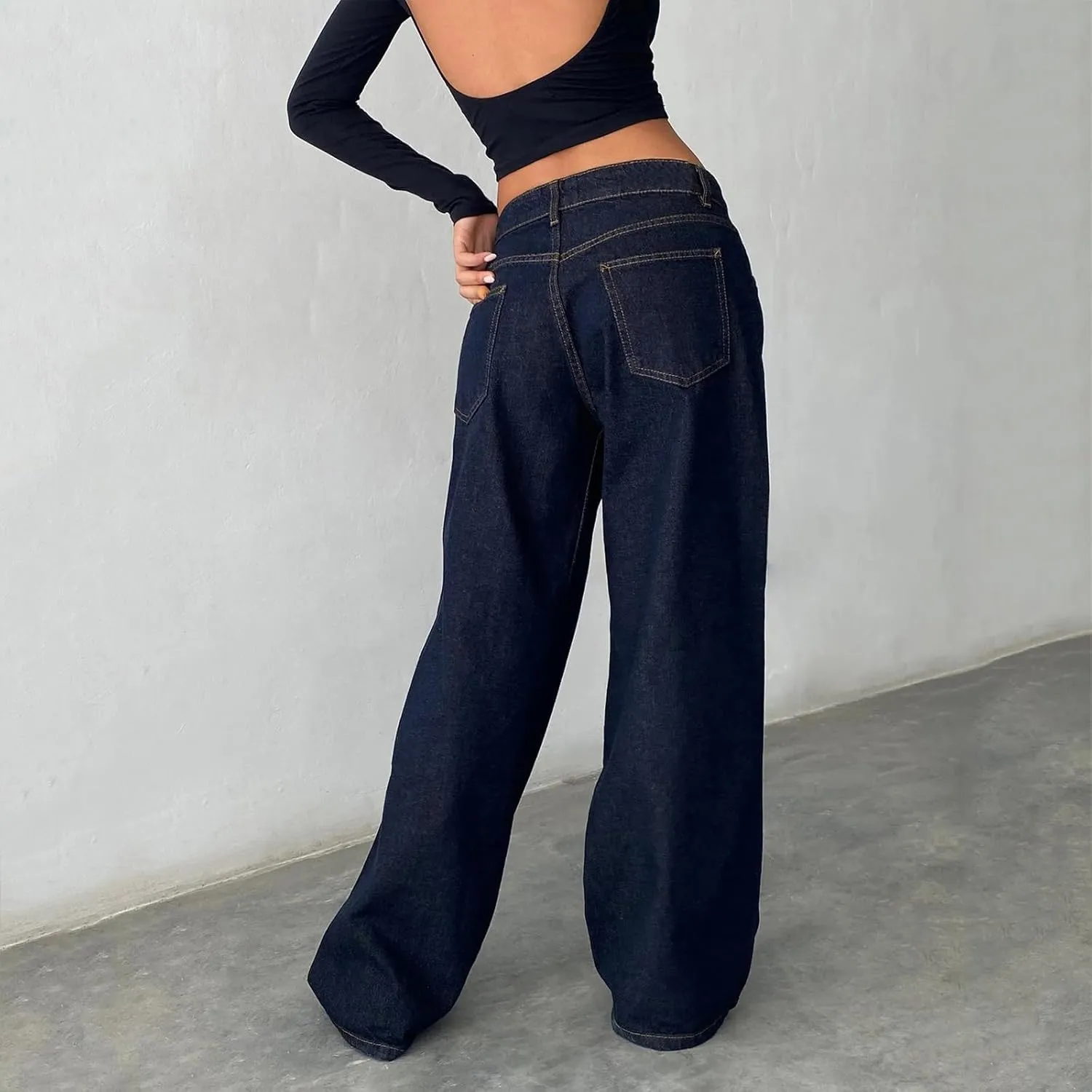 Women's Low Rise Baggy Jeans Boyfriend Y2K E-Girls Straight Wide Leg Denim Jeans Casual Loose Pants
