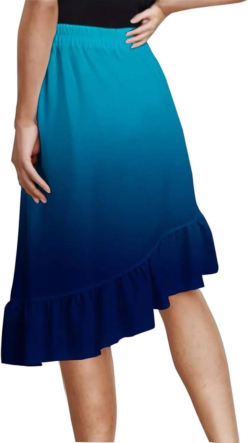 Women's Midi Skirt Casual Boho Floral Elastic Waist A Line Summer Slim Fit High Low Hem Skirts Beach Outfits Dress