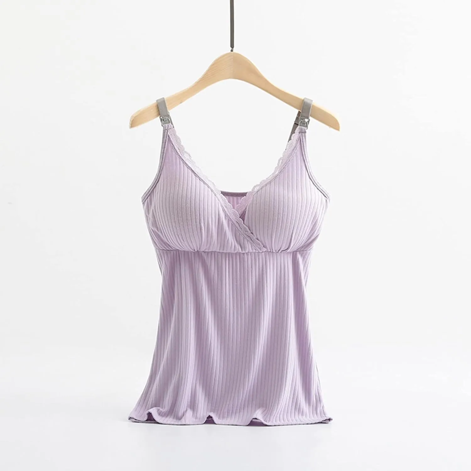 Womens Nursing Tank Tops Built in Bra for Breastfeeding Maternity Camisoles with Pads Sleeveless V Neck Cami Shirts