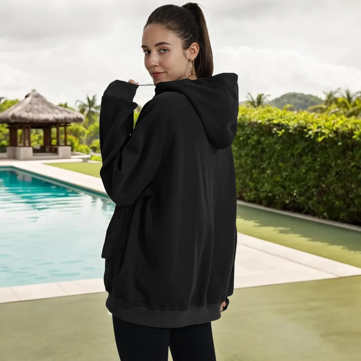 Womens Oversized Half Zip Cropped Hoodies Sweatshirts Long Sleeve Sweaters Pullover Fall Outfits Winter Clothes