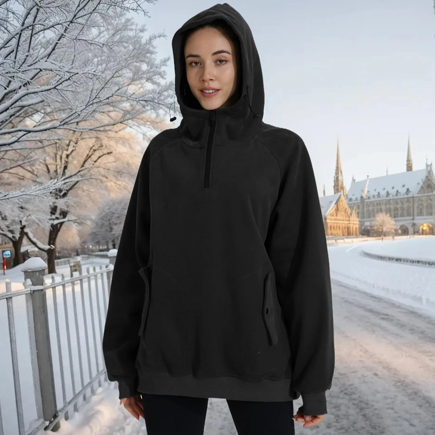 Womens Oversized Half Zip Cropped Hoodies Sweatshirts Long Sleeve Sweaters Pullover Fall Outfits Winter Clothes
