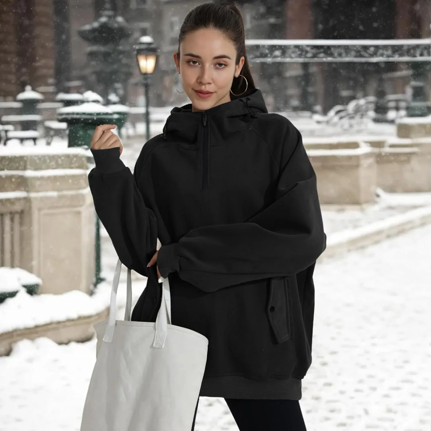 Womens Oversized Half Zip Cropped Hoodies Sweatshirts Long Sleeve Sweaters Pullover Fall Outfits Winter Clothes
