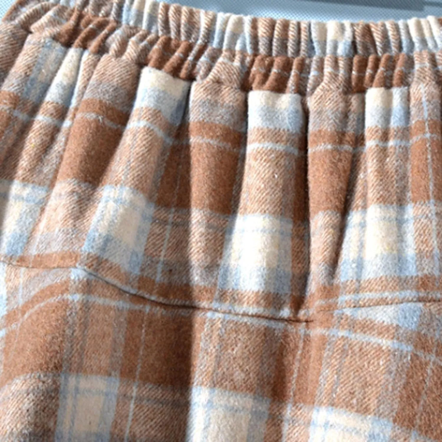 Women's Plaid Skirt Elastic High Waist Wool Skirts Trendy A Line Tiered Ruffle Swing Skirt Casual Loose Long Skirts