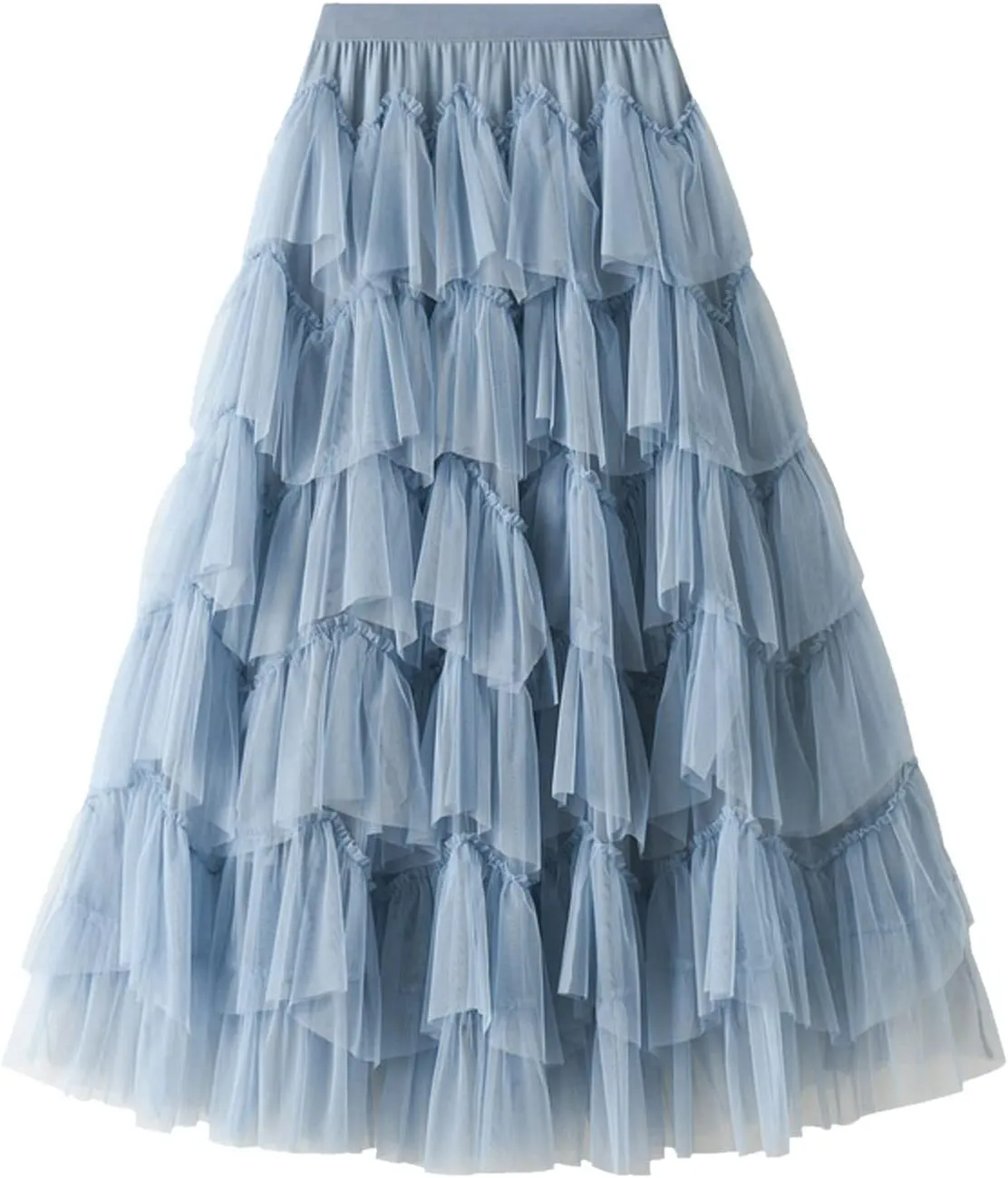 Women's Pleated Skirt Midi Swing Skirt Double-Layered Mesh Midi Skirt Elastic High Waist Swing A-Line Tulle Skirt