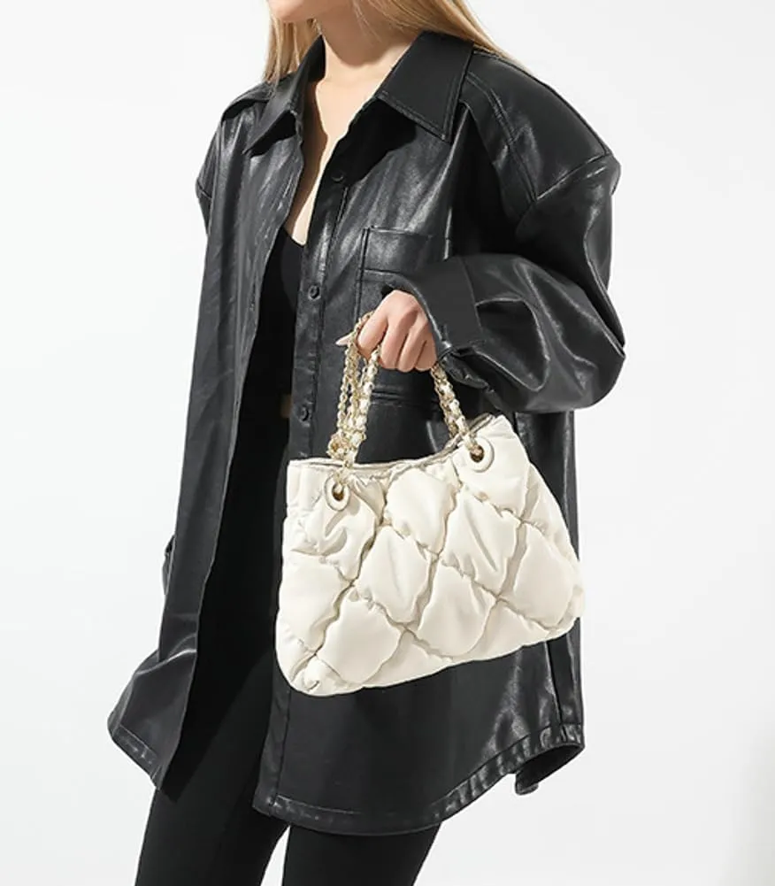 Women's Quilted Vegan Leather Shoulder Crossbody Bag Y2K Diamond Large Totes Handbag Fashion Purse Top Handle Satchel