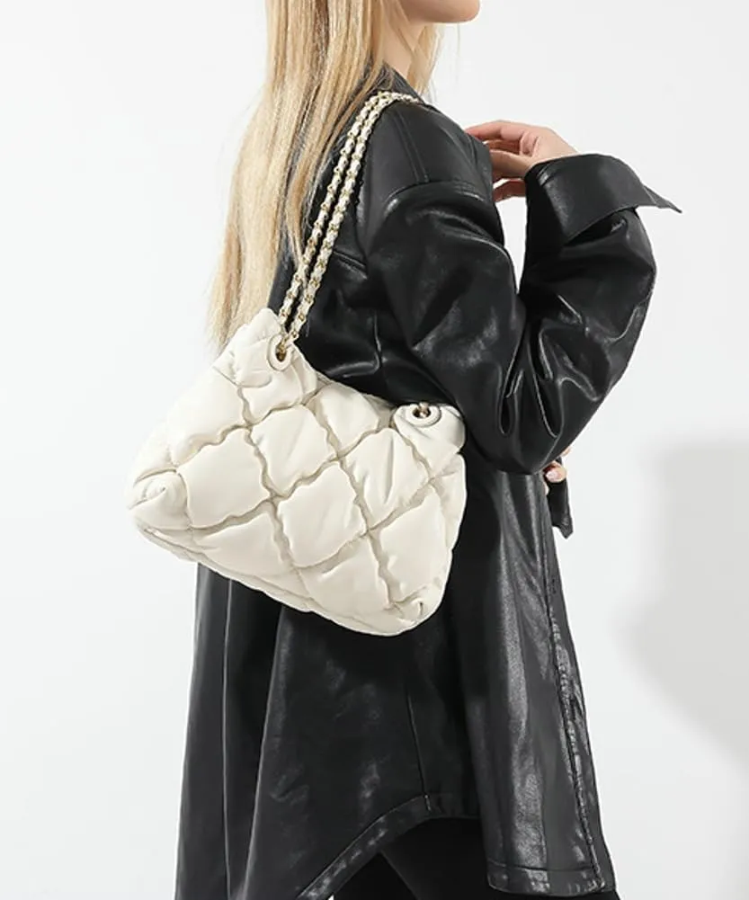 Women's Quilted Vegan Leather Shoulder Crossbody Bag Y2K Diamond Large Totes Handbag Fashion Purse Top Handle Satchel
