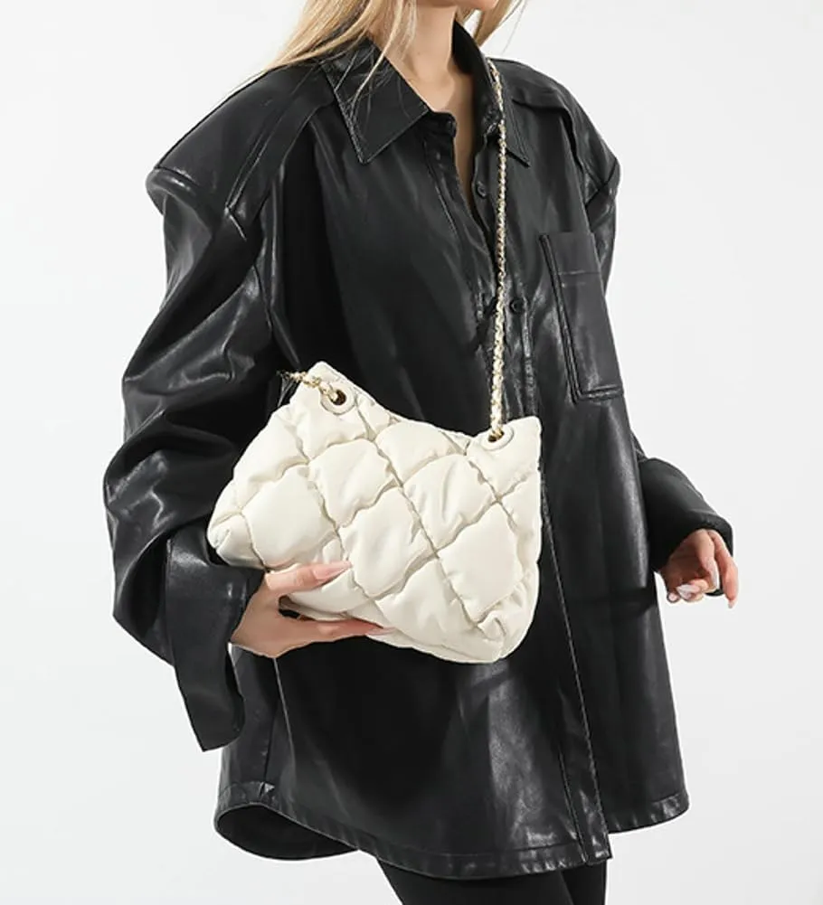 Women's Quilted Vegan Leather Shoulder Crossbody Bag Y2K Diamond Large Totes Handbag Fashion Purse Top Handle Satchel