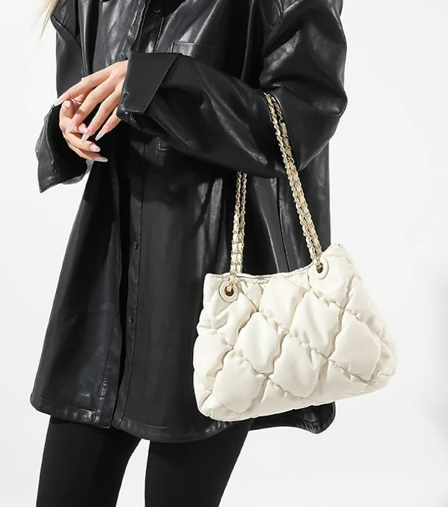 Women's Quilted Vegan Leather Shoulder Crossbody Bag Y2K Diamond Large Totes Handbag Fashion Purse Top Handle Satchel