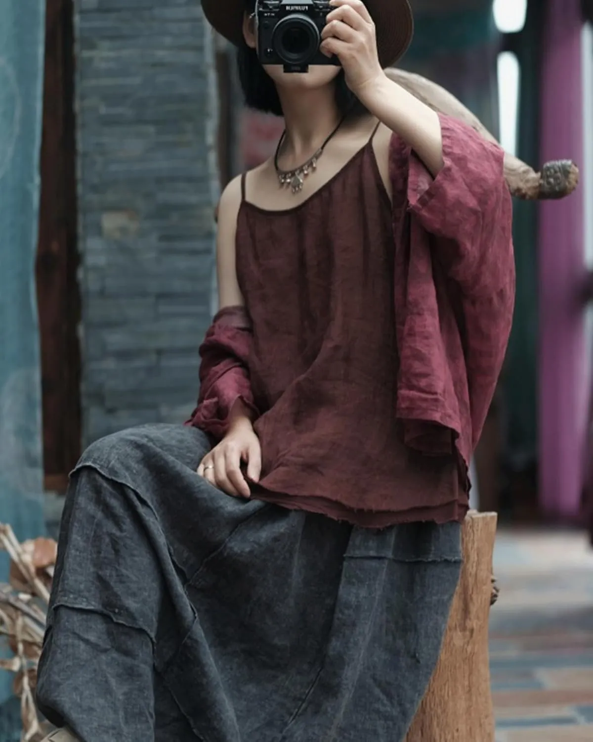 Womens Ramie Breathable Tank Tops Causal Sleeveless Floral Print Tops Summer Loose Fit Spaghetti Strap Cami Shirt