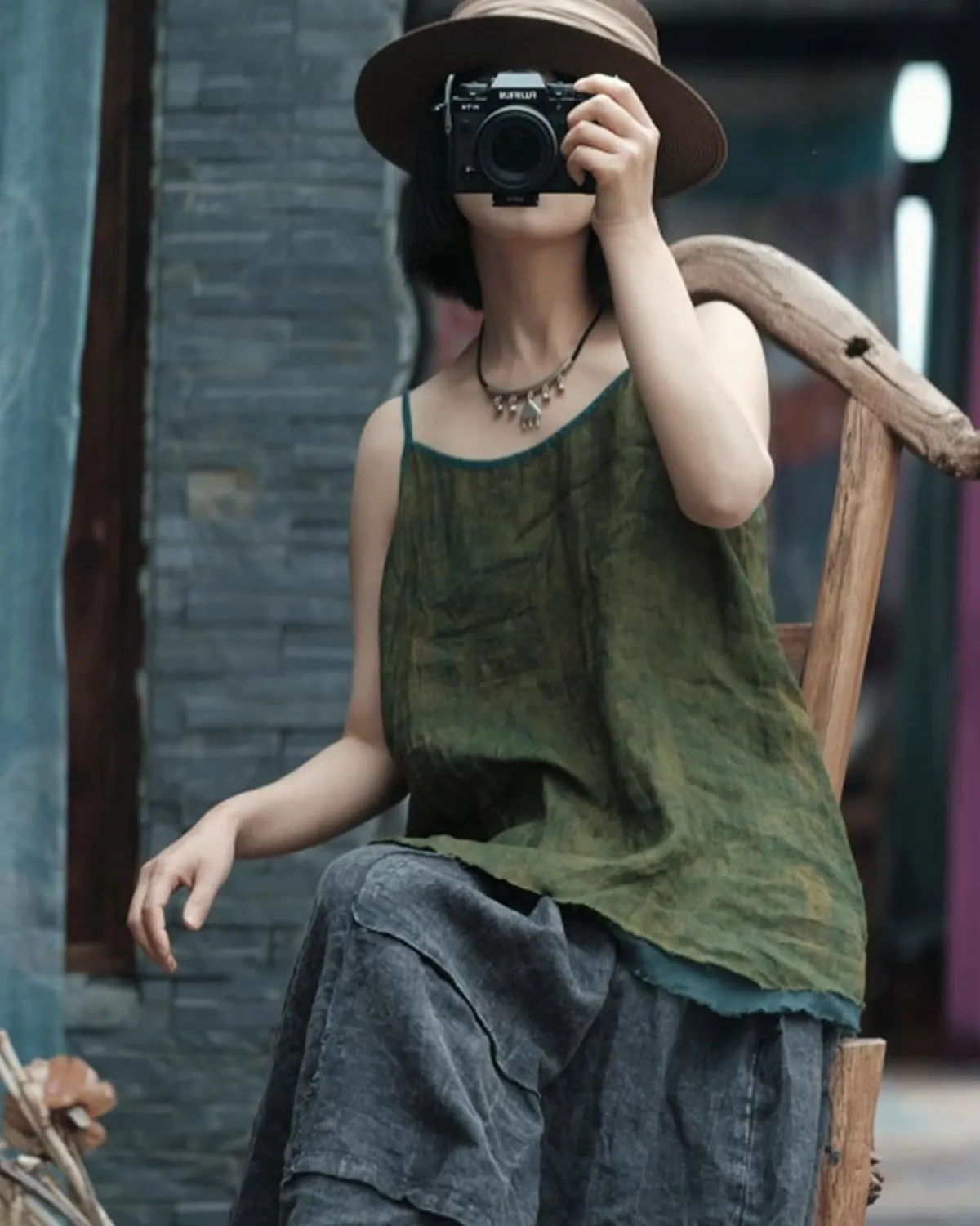 Womens Ramie Breathable Tank Tops Causal Sleeveless Floral Print Tops Summer Loose Fit Spaghetti Strap Cami Shirt