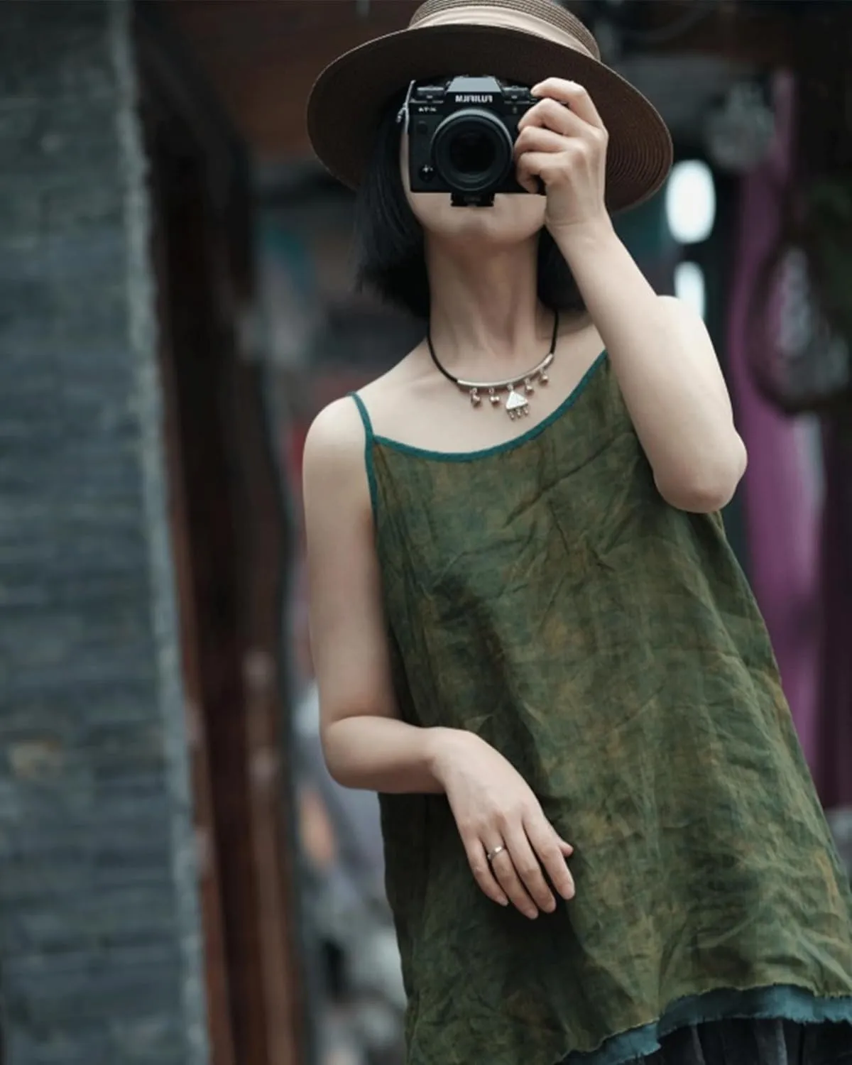Womens Ramie Breathable Tank Tops Causal Sleeveless Floral Print Tops Summer Loose Fit Spaghetti Strap Cami Shirt